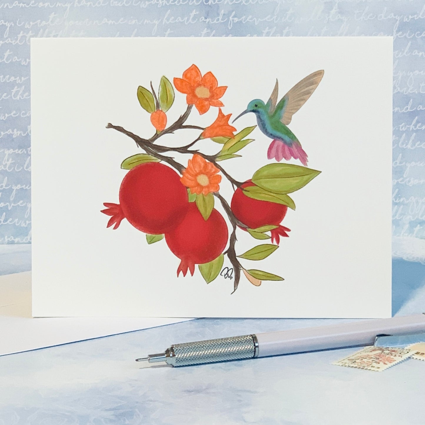 Hummingbird and Pomegranates
