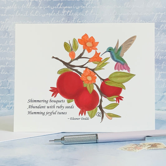 Art & Poetry - Hummingbird and Pomegranates