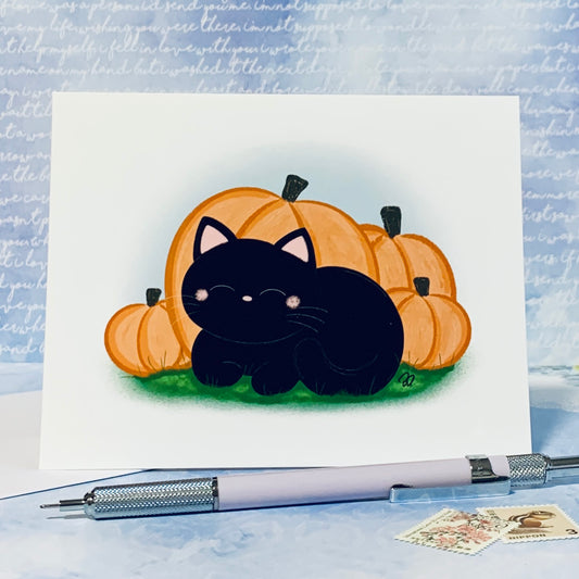 Black Cat in Pumpkin Patch