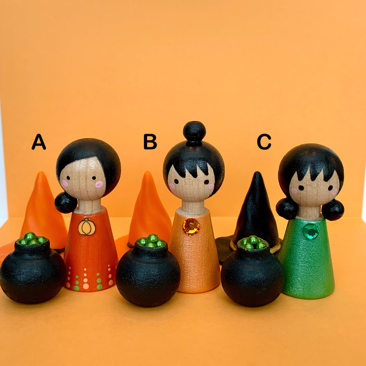 Kokeshi Doll Witch with Cauldron