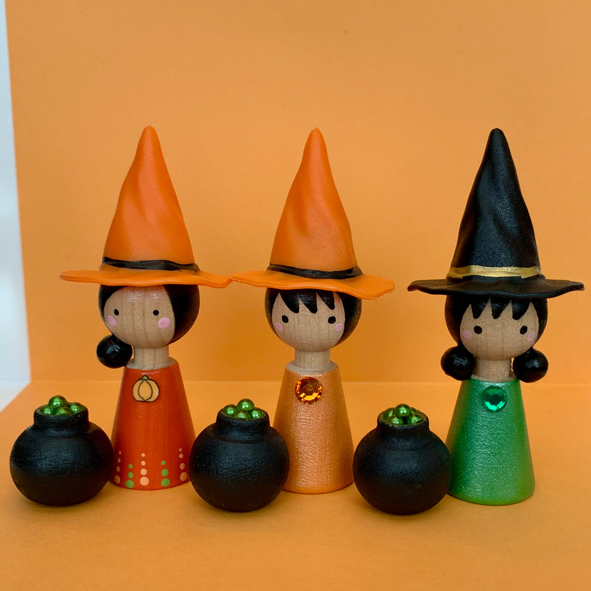 Kokeshi Doll Witch with Cauldron
