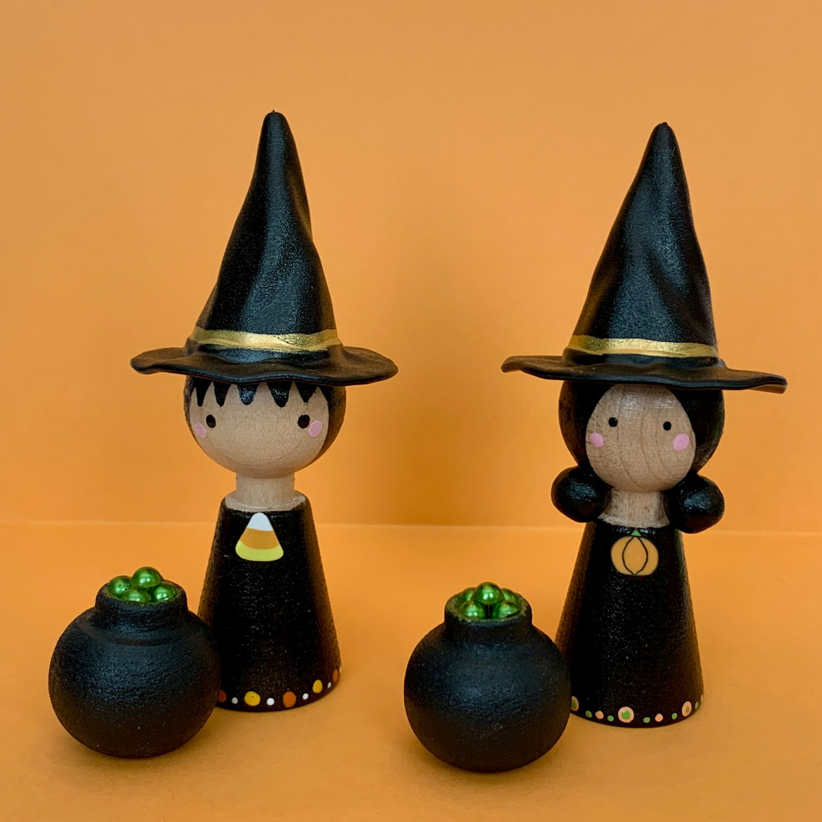 Kokeshi Doll Witch with Cauldron