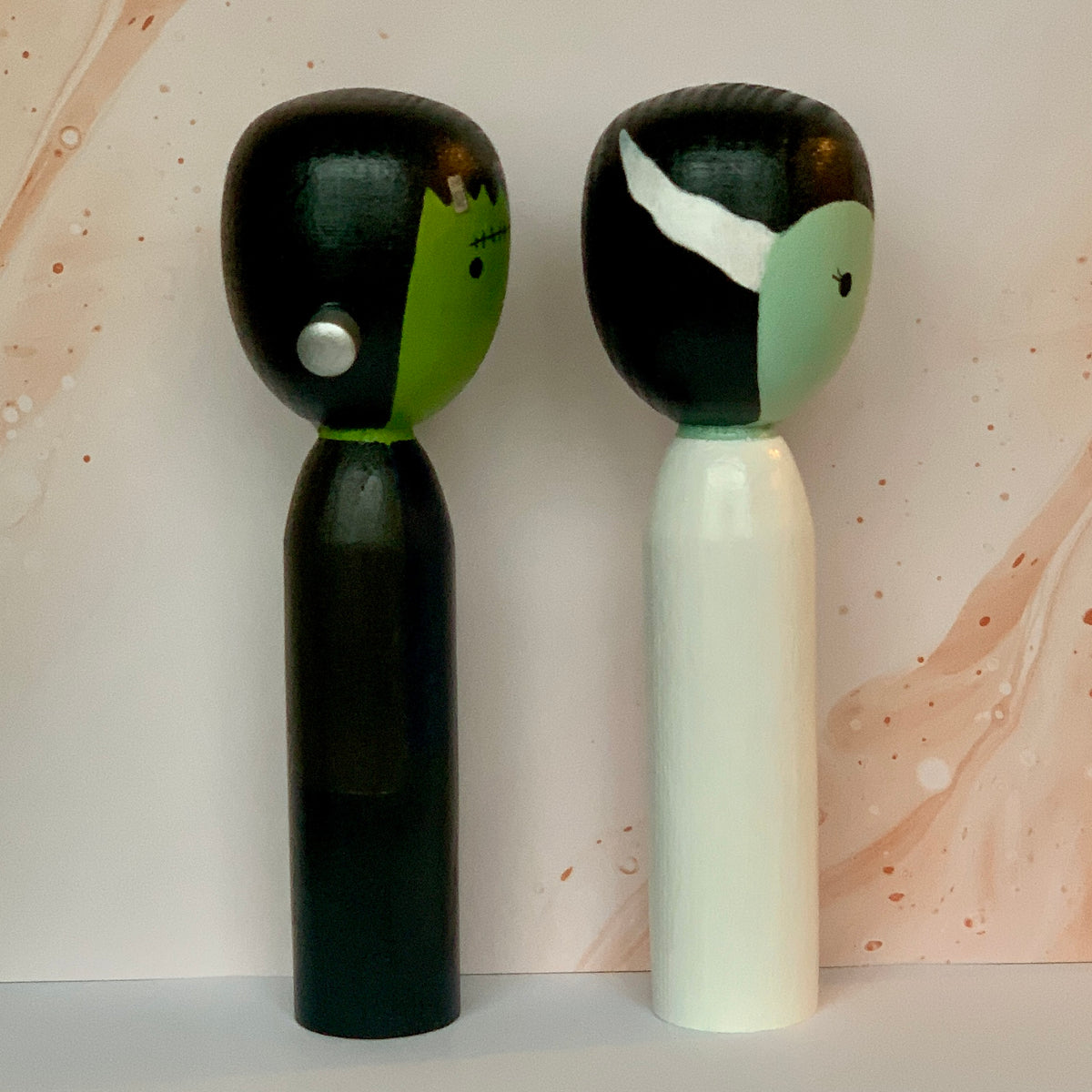 Kokeshi Doll Set - Frankenstein & The Bride of Frankenstein