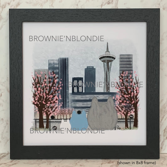 Framed Art Print - Space Needle & Cherry Blossoms