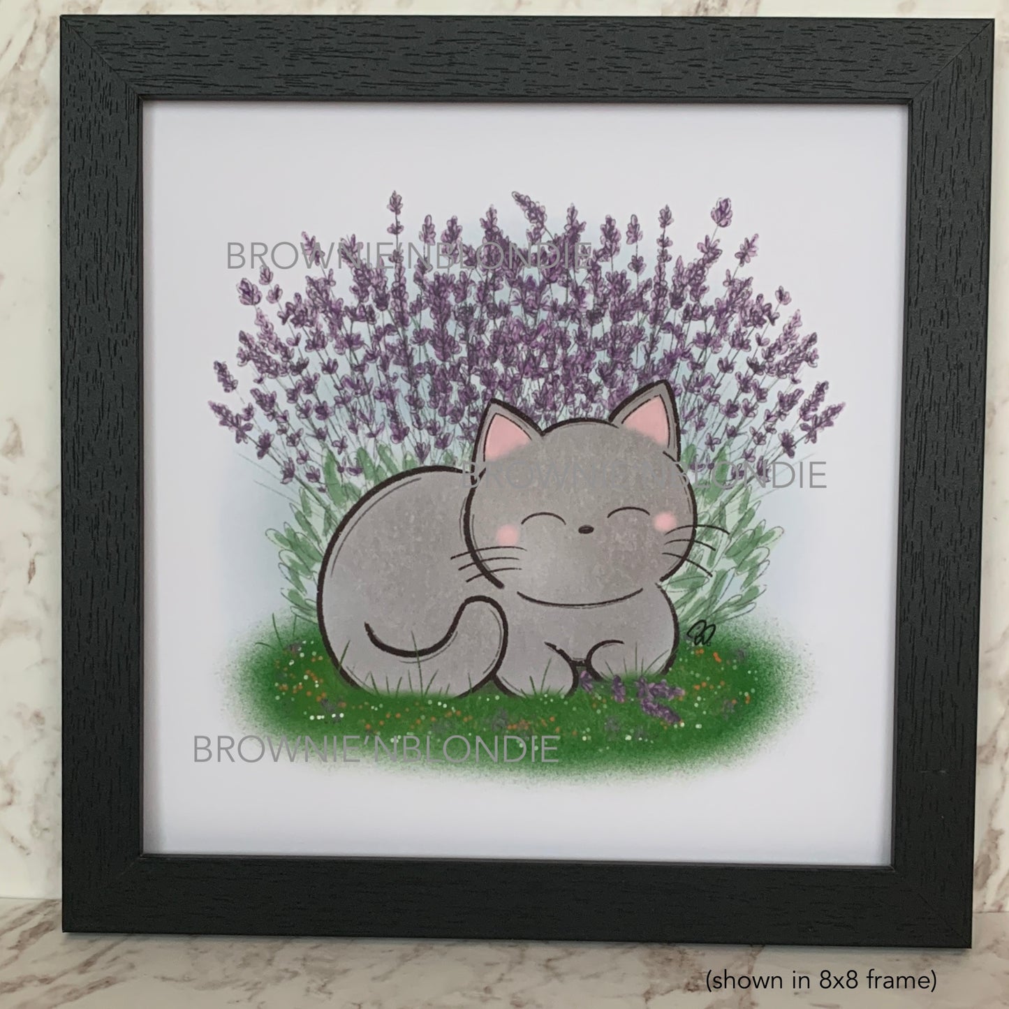 Framed Art Print -  Lavender Cat