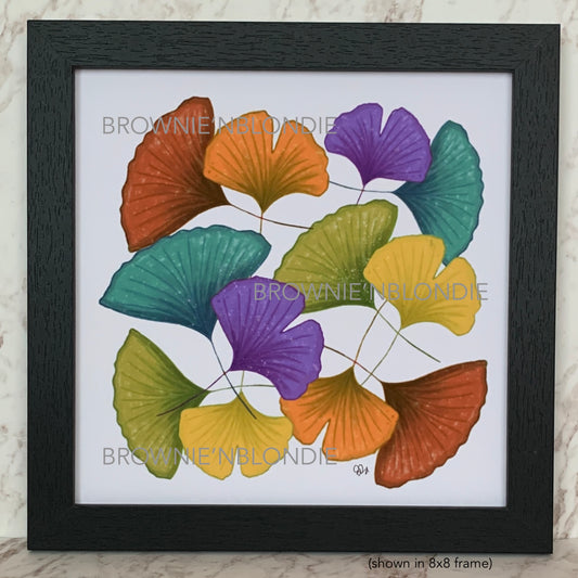 Framed Art Print -  Rainbow Ginkgo Leaves