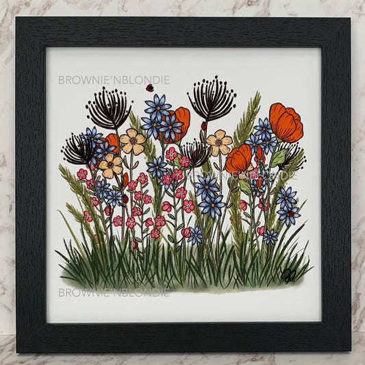 Framed Art Print - Ladybugs & Wildflowers